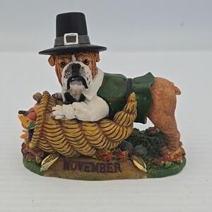 The Danbury Mint Perpetual Calendar Bull Dog Figurine November Thanksgiving
